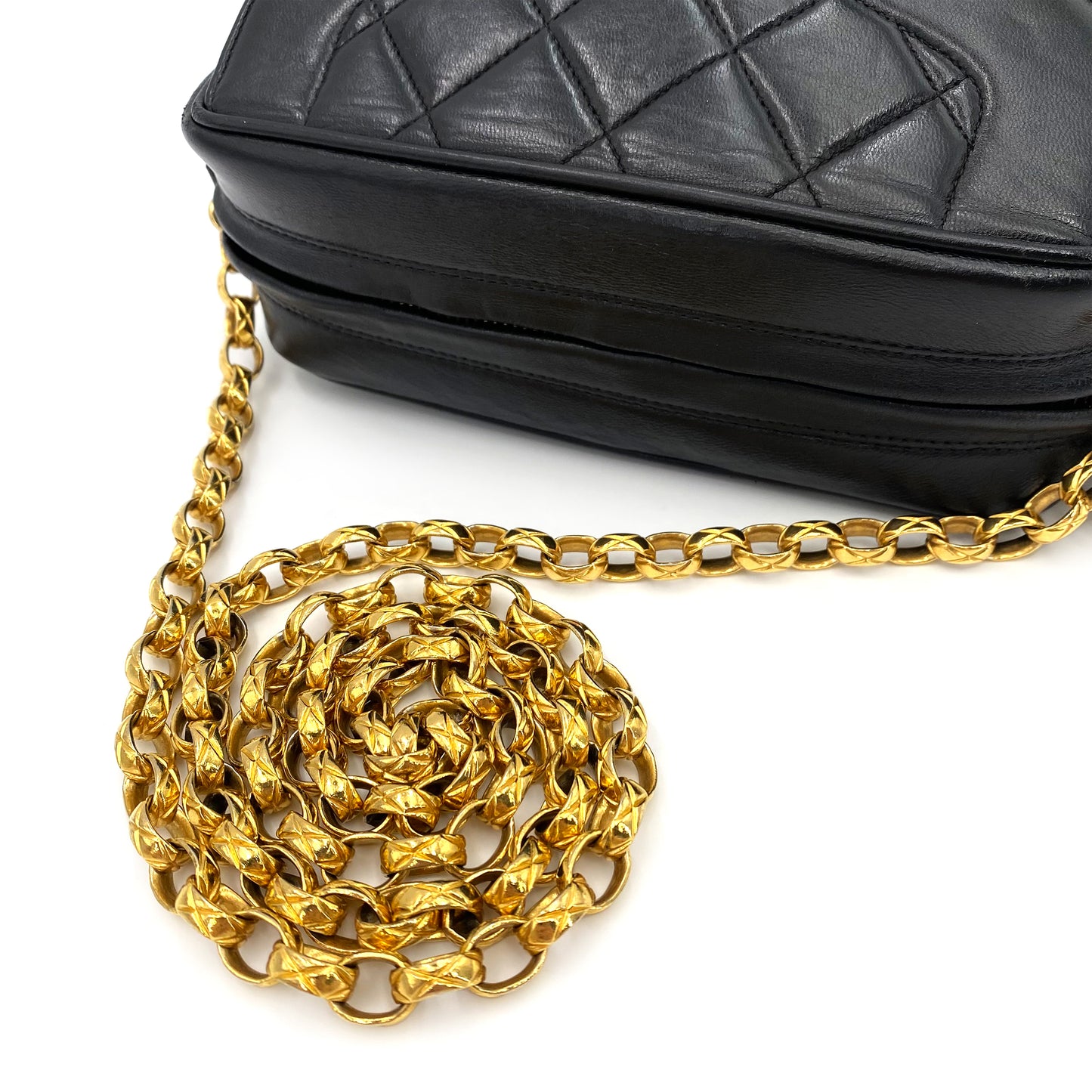 CHANEL VINTAGE MATELASSE FRINGE BIJOU CHAIN SHOULDER BAG BLACK LAMB SKIN 90239307