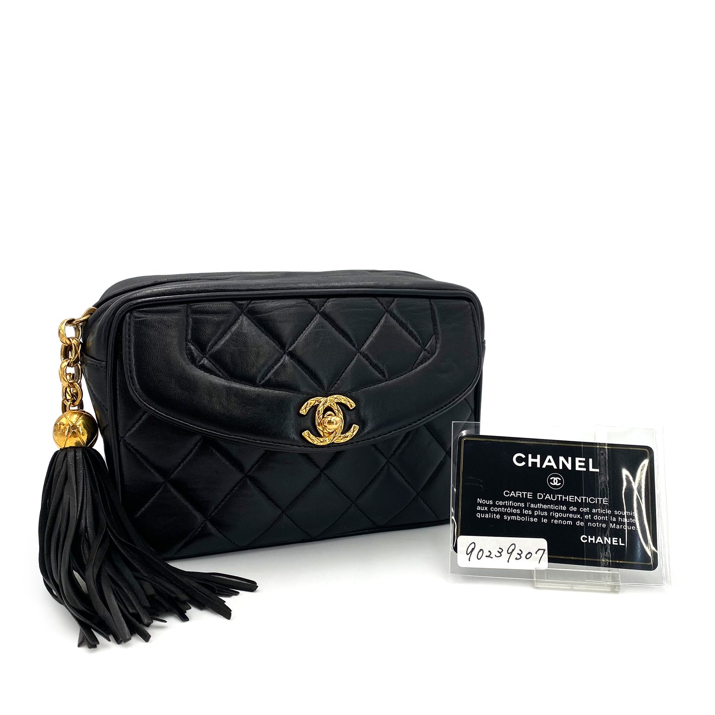 CHANEL VINTAGE MATELASSE FRINGE BIJOU CHAIN SHOULDER BAG BLACK LAMB SKIN 90239307