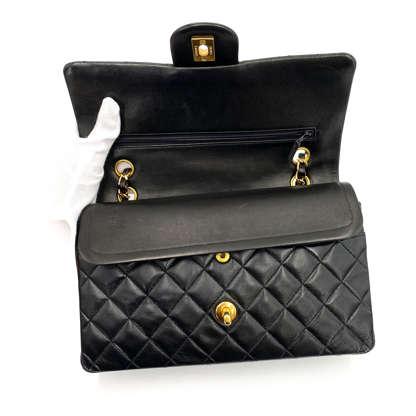 CHANEL VINTAGE CLASSIC FLAP MEDIUM CHAIN SHOULDER BAG BLACK LAMB SKIN 90239411