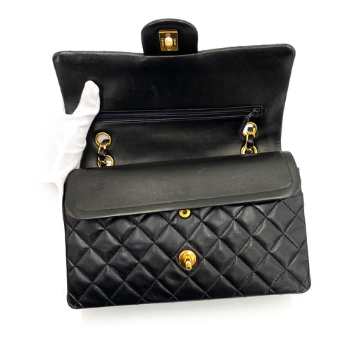 CHANEL VINTAGE CLASSIC FLAP MEDIUM CHAIN SHOULDER BAG BLACK LAMB SKIN 90239411 - PURPOSE