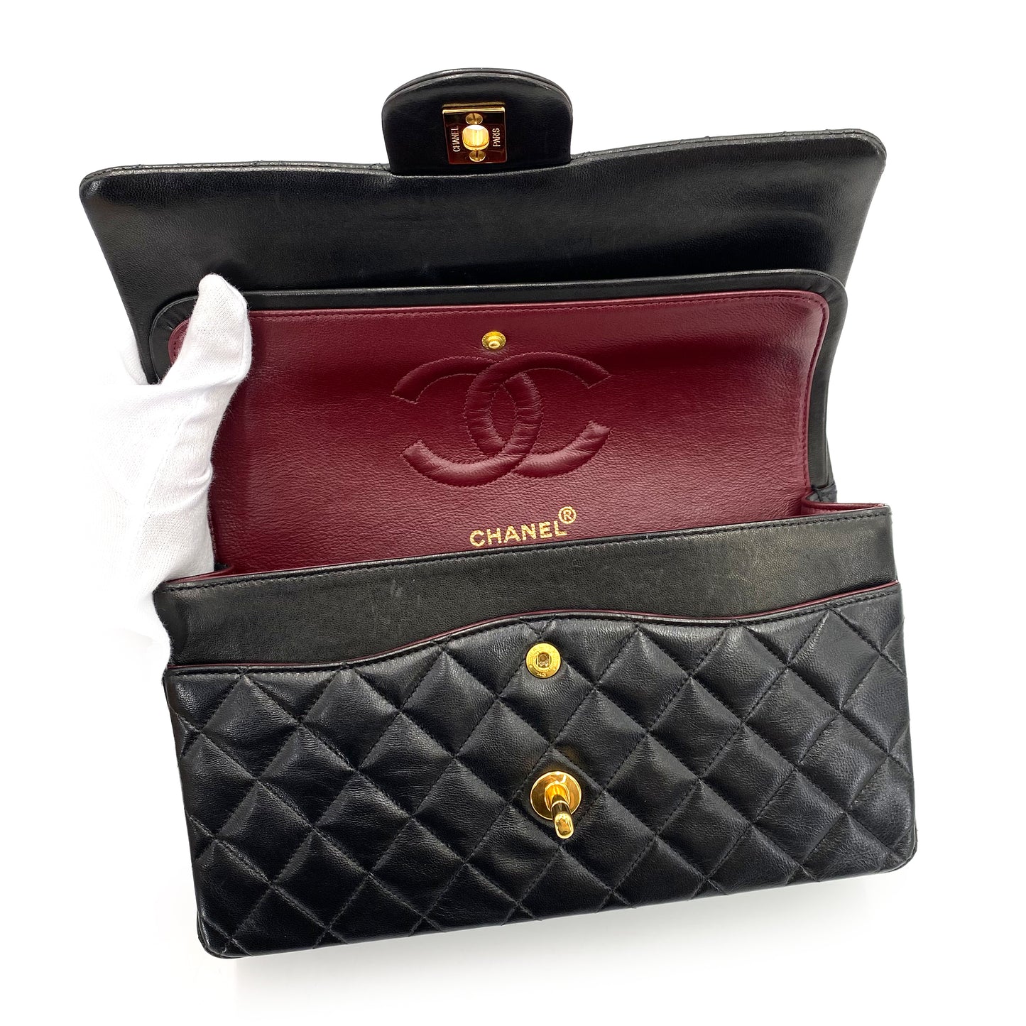 CHANEL VINTAGE CLASSIC FLAP MEDIUM CHAIN SHOULDER BAG BLACK LAMB SKIN 90239411