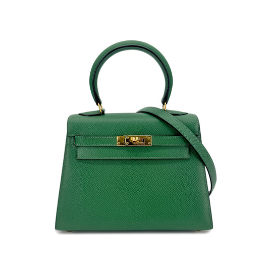 HERMES MINI KELLY 20 SELLIER GREEN COUCHEVEL SHOULDER BAG 〇Y GHW 90239776