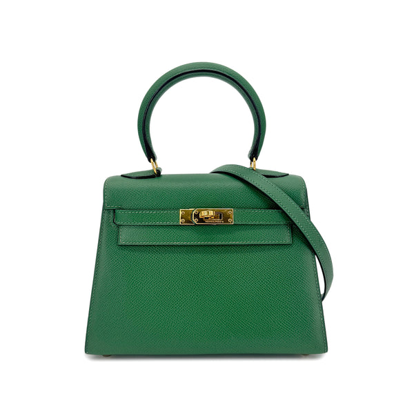 HERMES MINI KELLY 20 SELLIER GREEN COUCHEVEL SHOULDER BAG 〇Y GHW 90239776 - PURPOSE