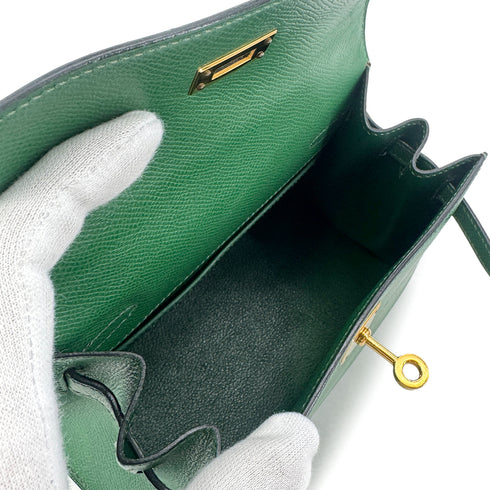 HERMES MINI KELLY 20 SELLIER GREEN COUCHEVEL SHOULDER BAG 〇Y GHW 90239776