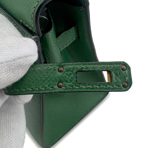 HERMES MINI KELLY 20 SELLIER GREEN COUCHEVEL SHOULDER BAG 〇Y GHW 90239776