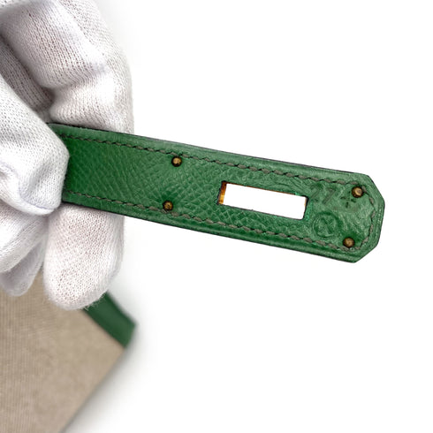 HERMES KELLY 32 SELLIER GREEN COUCHVEL TOILE H HAND SHOULDER BAG 〇X 90239777