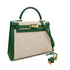 HERMES KELLY 32 SELLIER GREEN COUCHVEL TOILE H HAND SHOULDER BAG 〇X 90239777