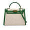 HERMES KELLY 32 SELLIER GREEN COUCHVEL TOILE H HAND SHOULDER BAG 〇X 90239777