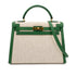 HERMES KELLY 32 SELLIER GREEN COUCHVEL TOILE H HAND SHOULDER BAG 〇X 90239777