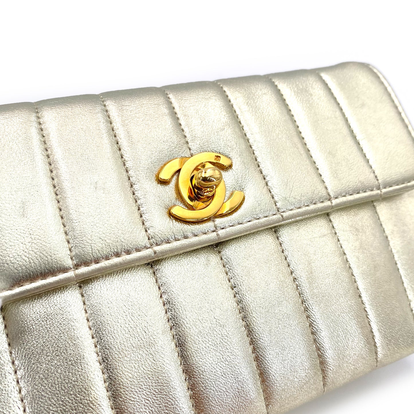 CHANEL VINTAGE MINI MADEMOISELLE CHAIN SHOULDER BAG CHAMPAGNE GOLD LAMB SKIN 90239985