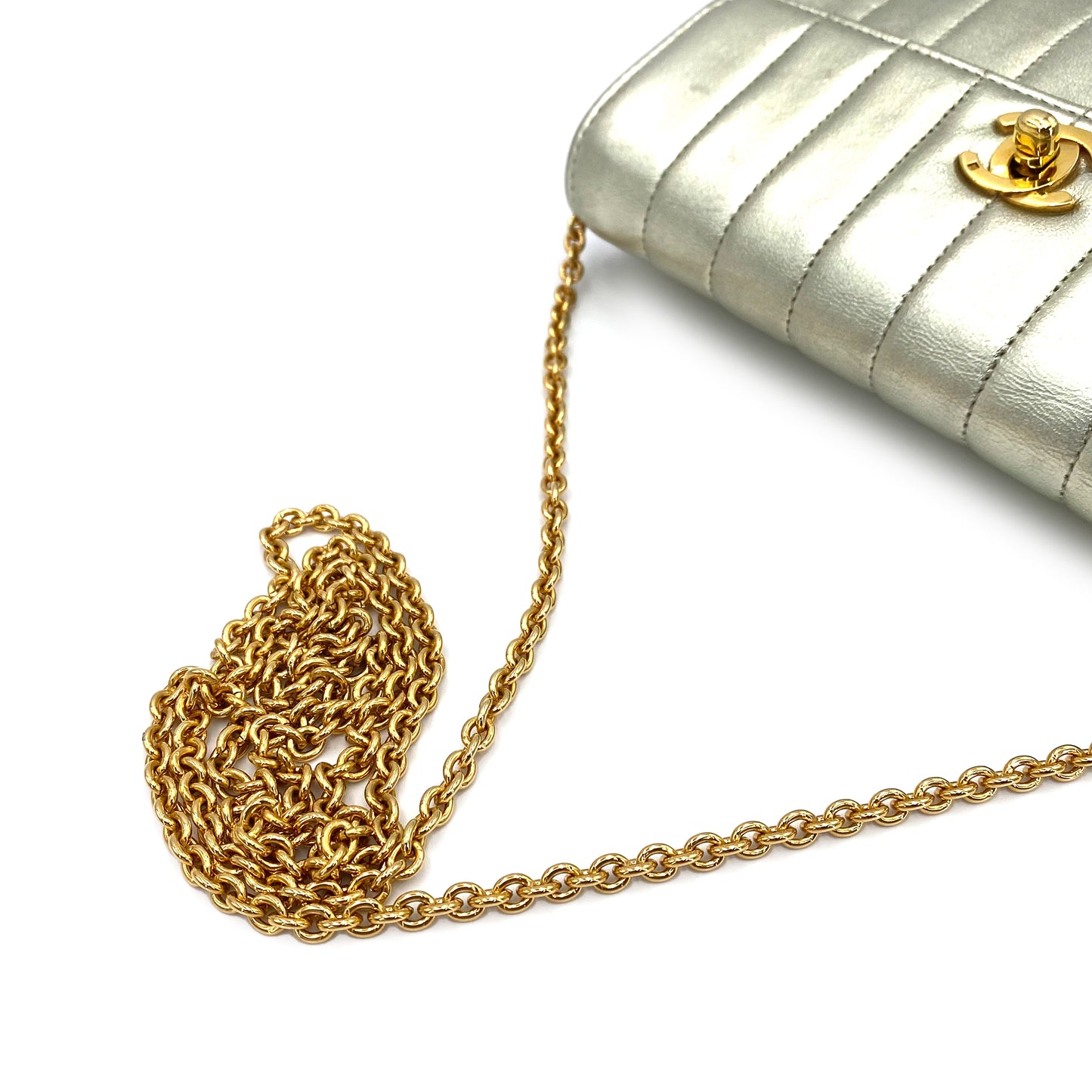 CHANEL VINTAGE MINI MADEMOISELLE CHAIN SHOULDER BAG CHAMPAGNE GOLD LAMB SKIN 90239985