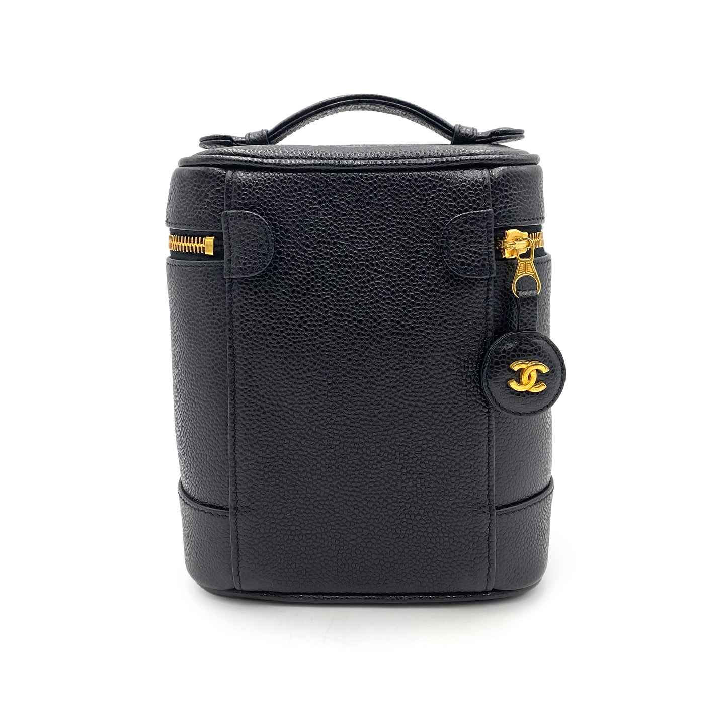 CHANEL VINTAGE VANITY HAND BAG BLACK CAVIAR SKIN 90240415