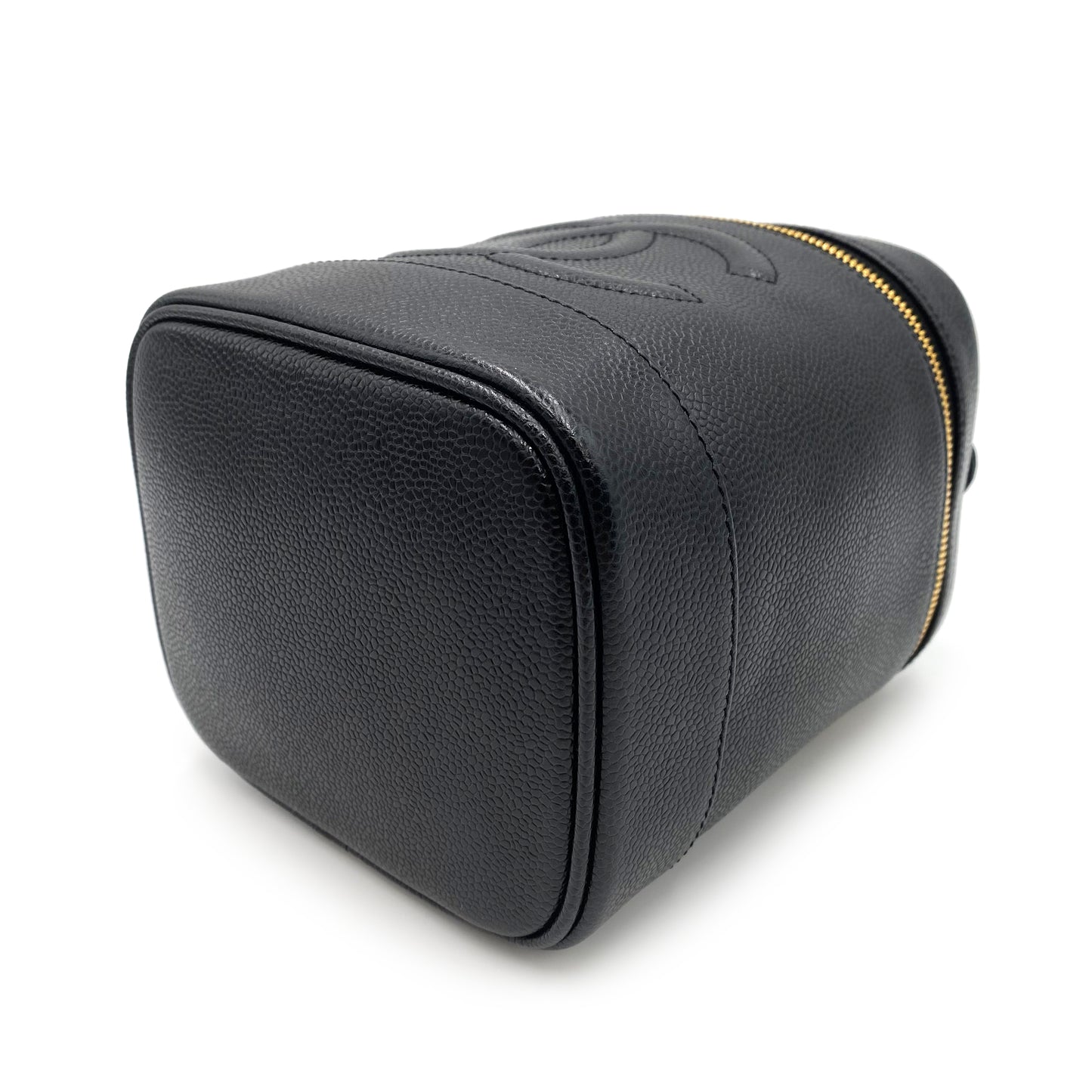 CHANEL VINTAGE VANITY HAND BAG BLACK CAVIAR SKIN 90240415