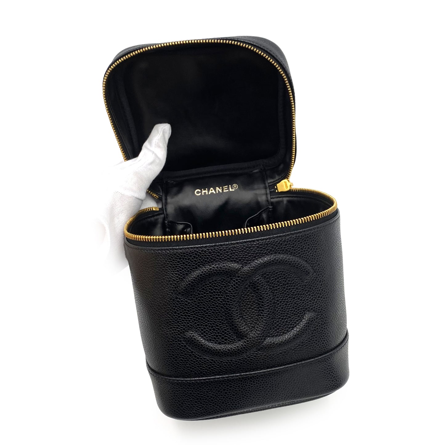 CHANEL VINTAGE VANITY HAND BAG BLACK CAVIAR SKIN 90240415