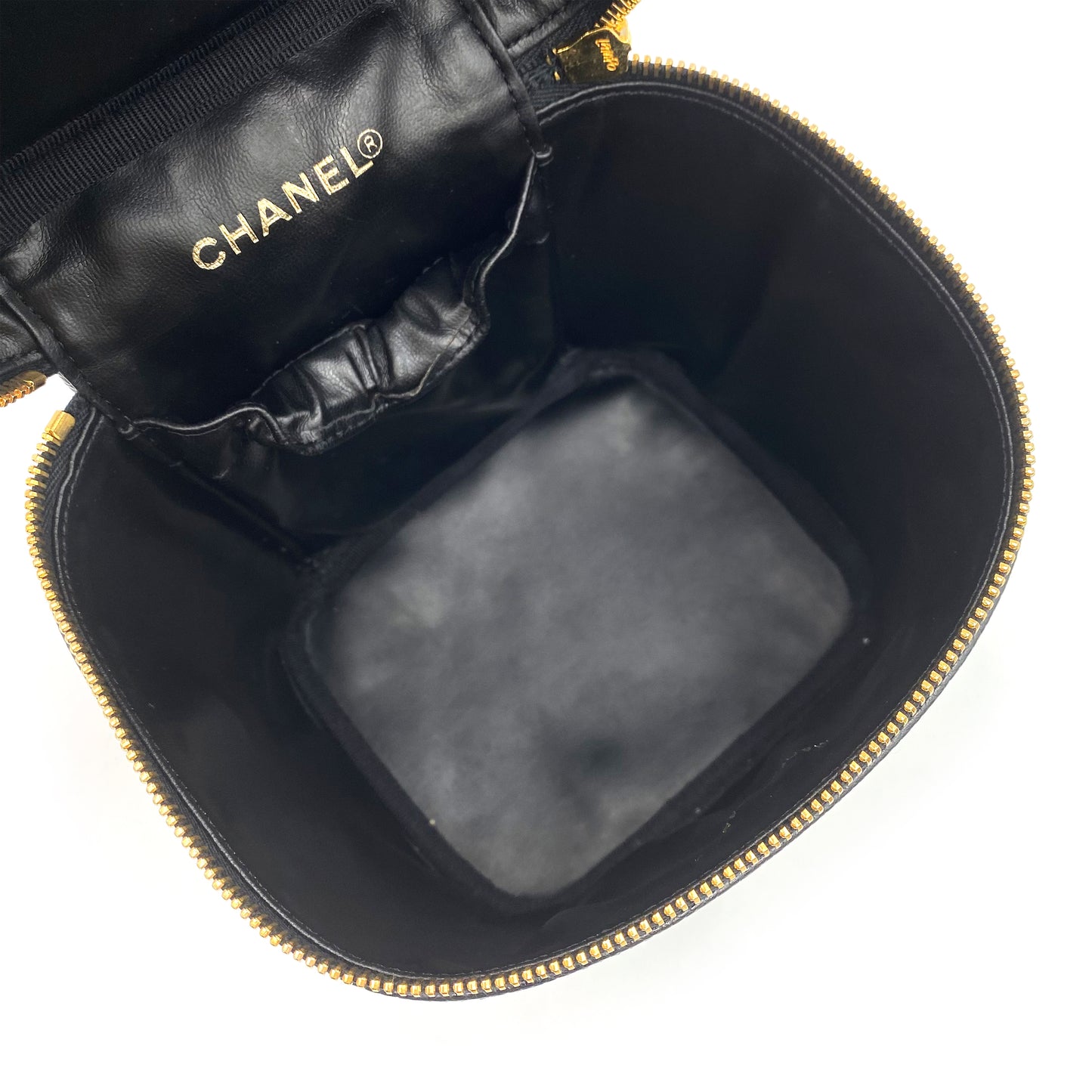 CHANEL VINTAGE VANITY HAND BAG BLACK CAVIAR SKIN 90240415