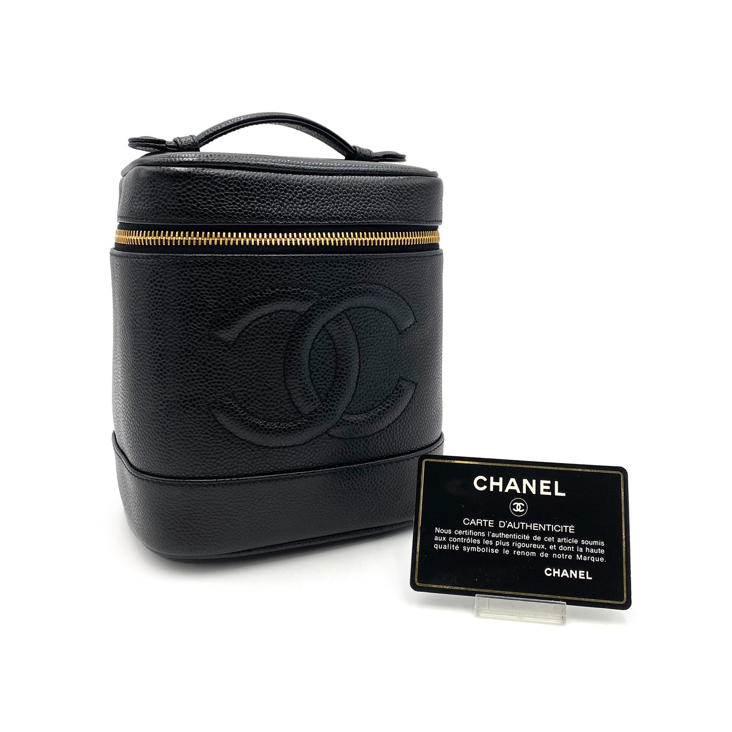 CHANEL VINTAGE VANITY HAND BAG BLACK CAVIAR SKIN 90240415