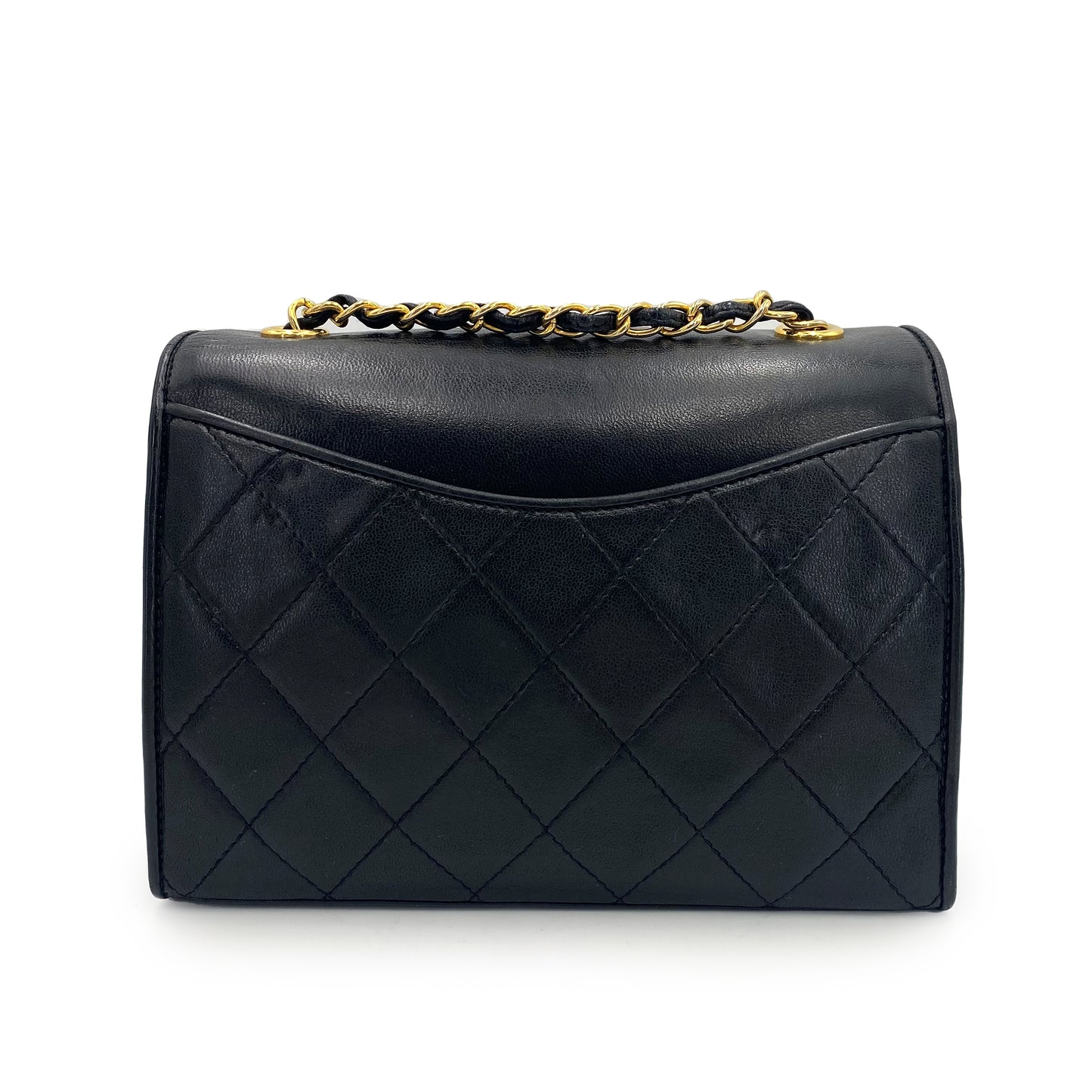 CHANEL VINTAGE MATELASSE CHAIN SHOULDER BAG BLACK LAMB SKIN 90240416