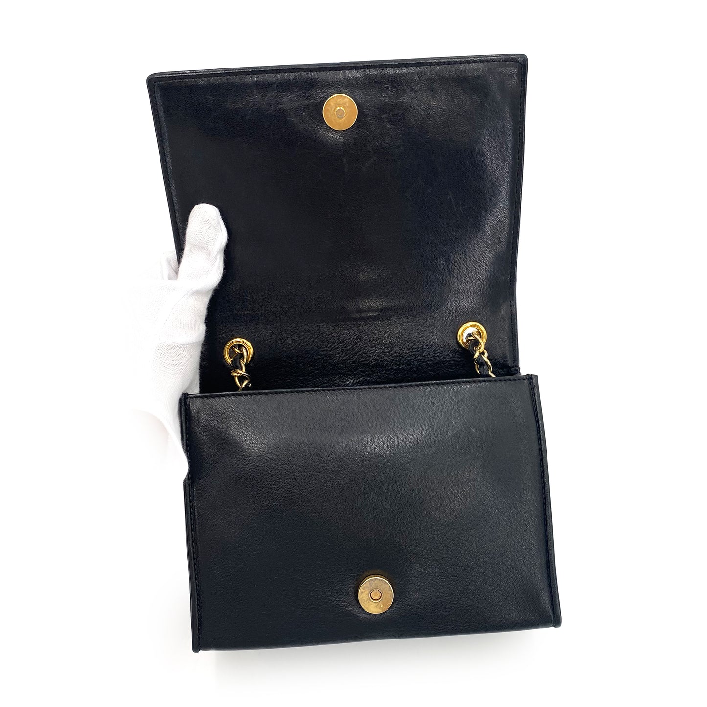 CHANEL VINTAGE MATELASSE CHAIN SHOULDER BAG BLACK LAMB SKIN 90240416