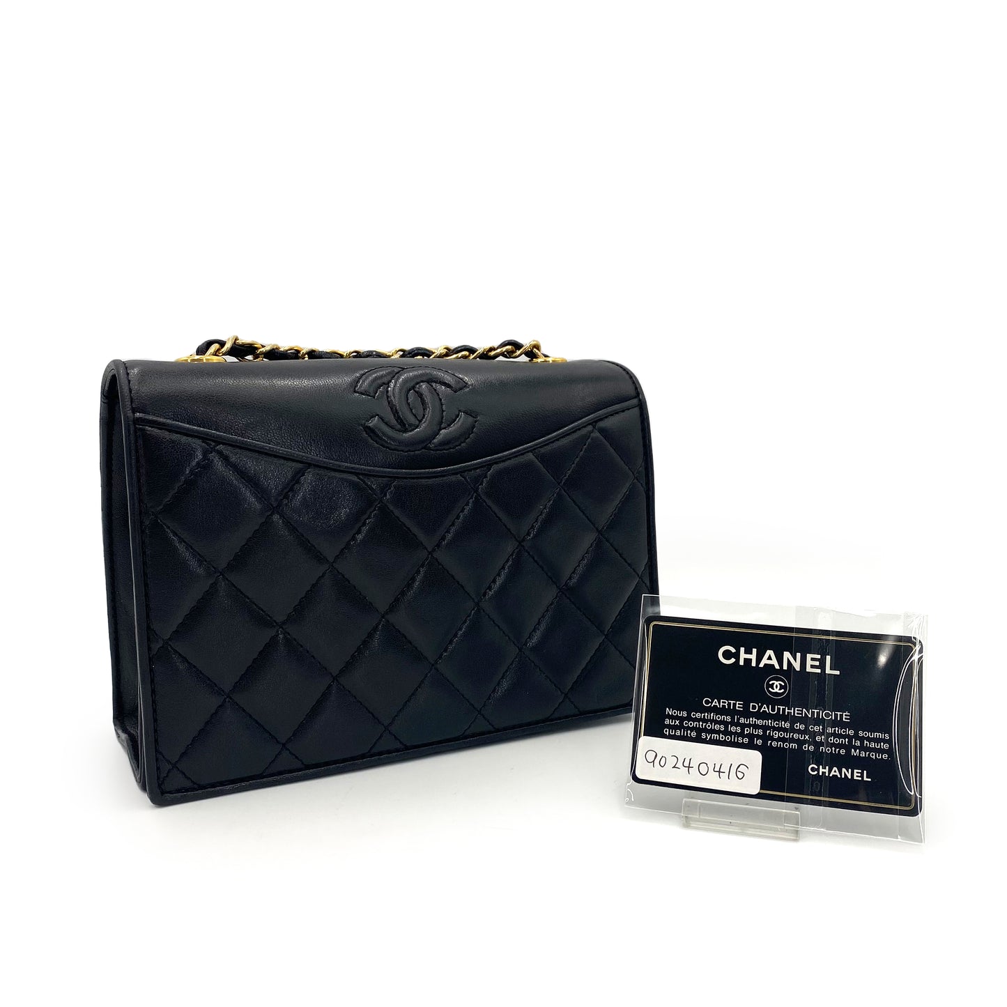 CHANEL VINTAGE MATELASSE CHAIN SHOULDER BAG BLACK LAMB SKIN 90240416