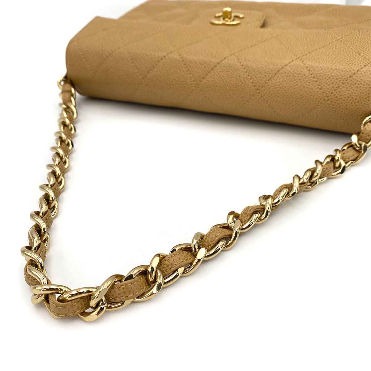 CHANEL VINTAGE MATELASSE CHAIN SHOULDER BAG BEIGE CAVIAR SKIN 90240419