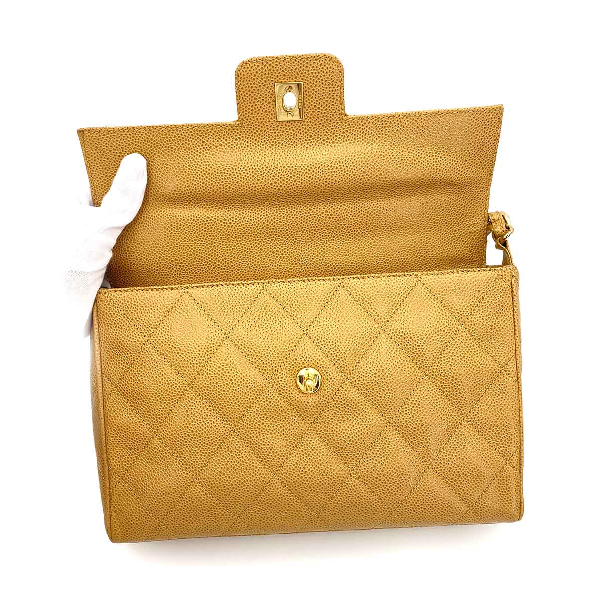 CHANEL VINTAGE MATELASSE CHAIN SHOULDER BAG BEIGE CAVIAR SKIN 90240419