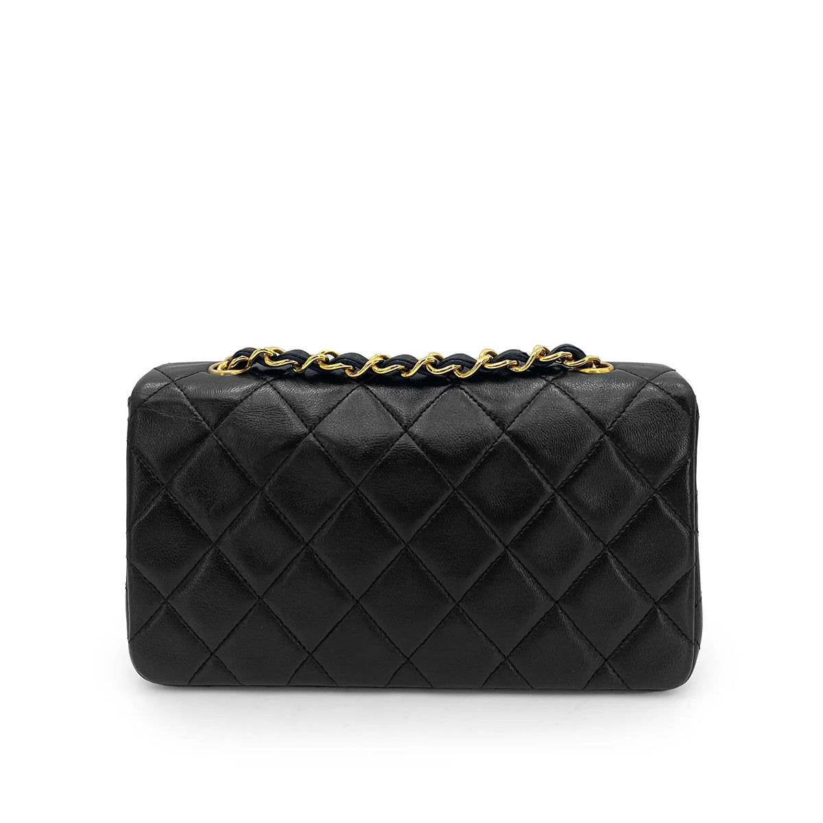 CHANEL VINTAGE MINI FULL FLAP CHAIN SHOULDER BAG BLACK LAMB SKIN 90240421