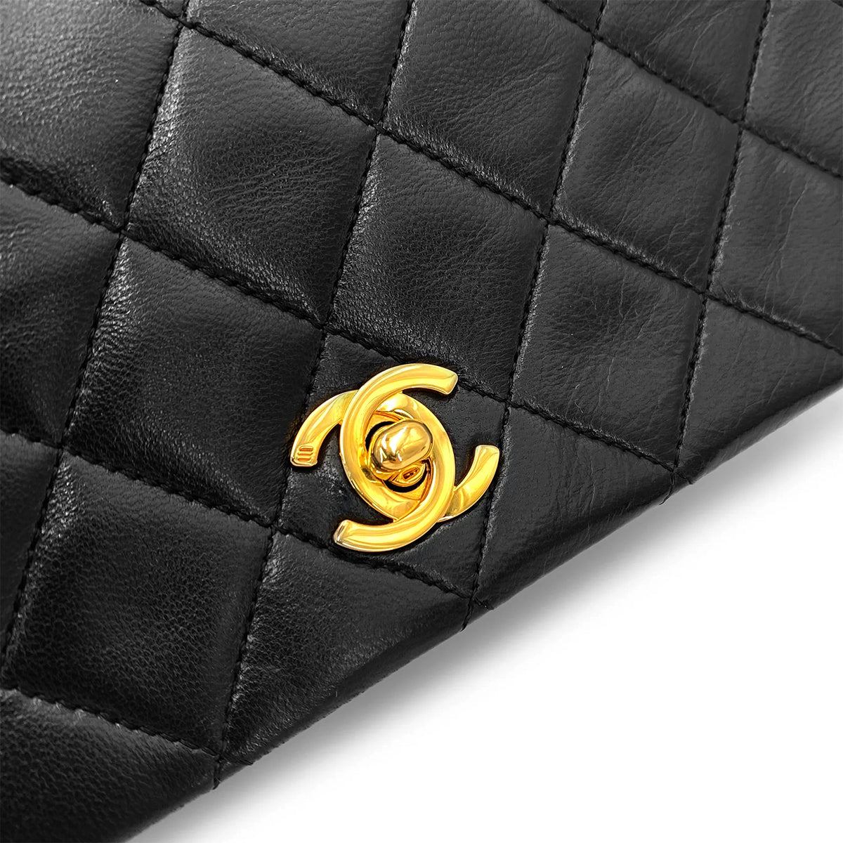 CHANEL VINTAGE MINI FULL FLAP CHAIN SHOULDER BAG BLACK LAMB SKIN 90240421