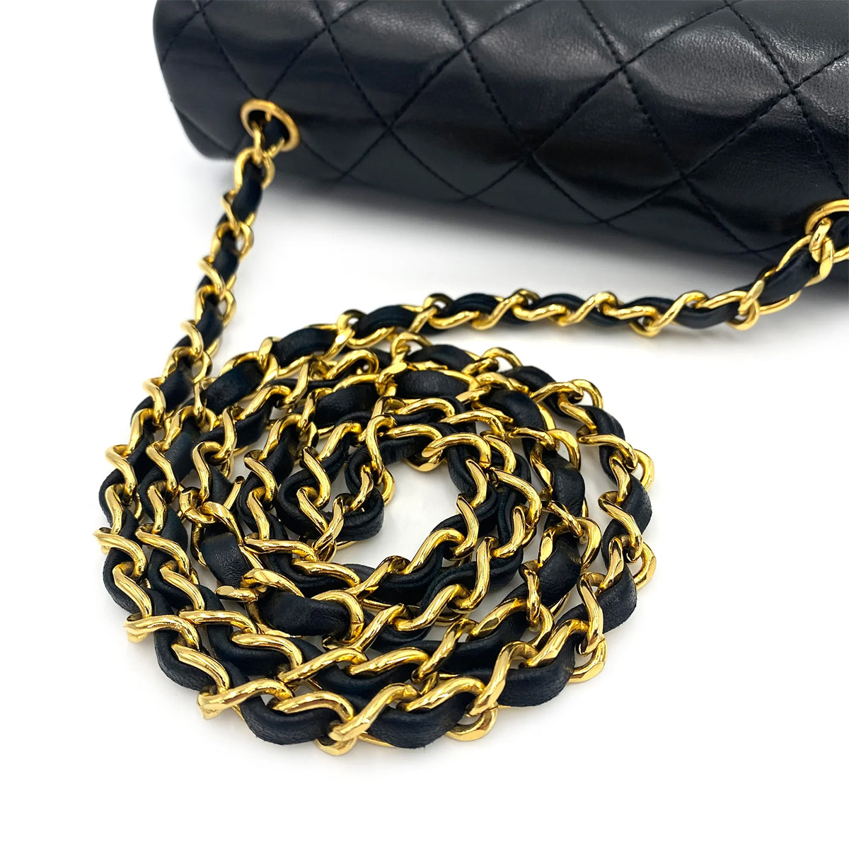 CHANEL VINTAGE MINI FULL FLAP CHAIN SHOULDER BAG BLACK LAMB SKIN 90240421