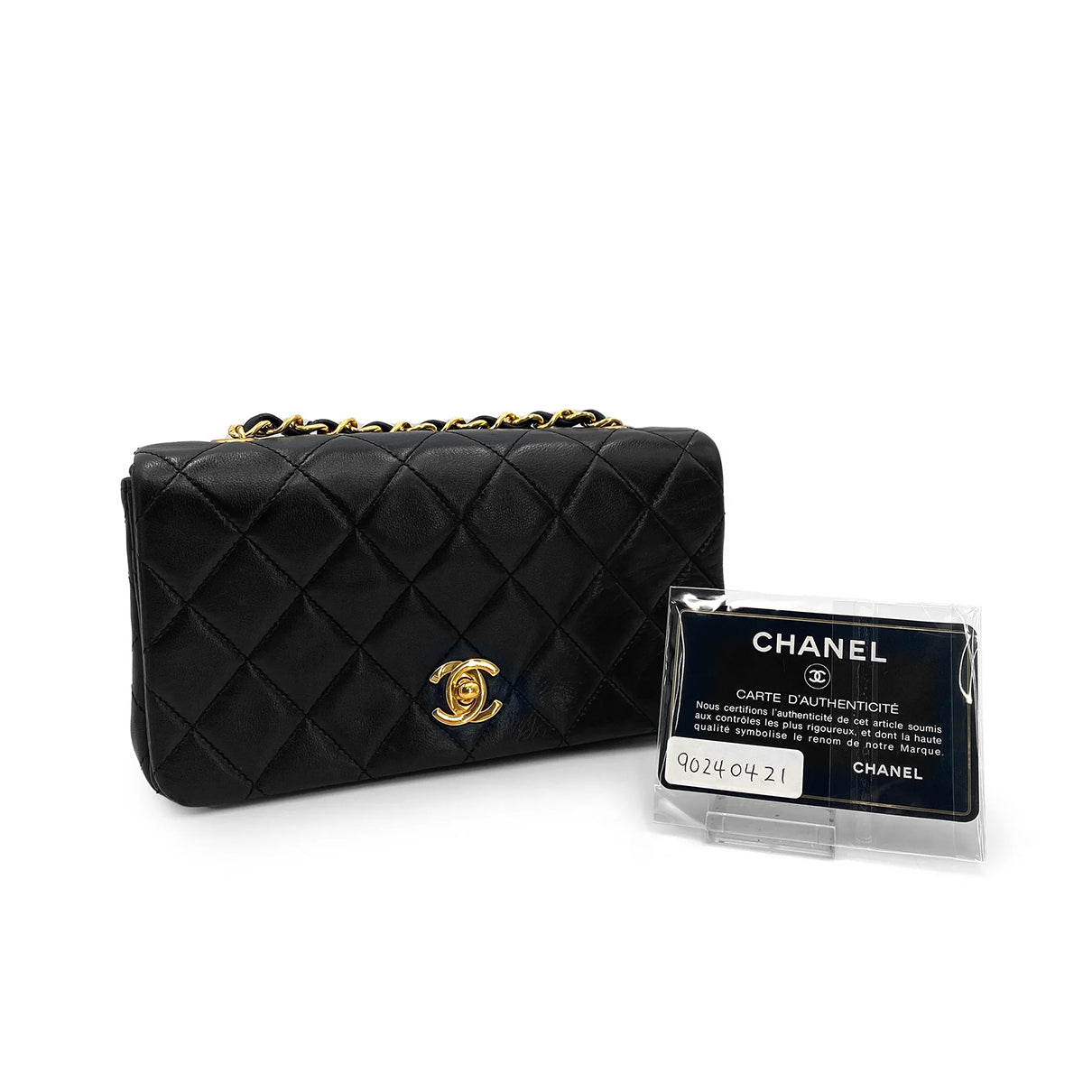 CHANEL VINTAGE MINI FULL FLAP CHAIN SHOULDER BAG BLACK LAMB SKIN 90240421