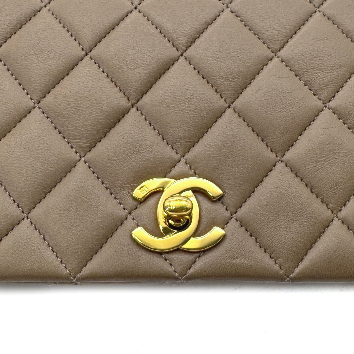 CHANEL VINTAGE FULL FLAP CHAIN SHOULDER BAG MOCA BROWN LAMB SKIN 90240426