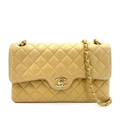 CHANEL VINTAGE PARIS ONLY MATELASSE CHAIN SHOULDER BAG BEIGE LAMB SKIN 90240427 - PURPOSE