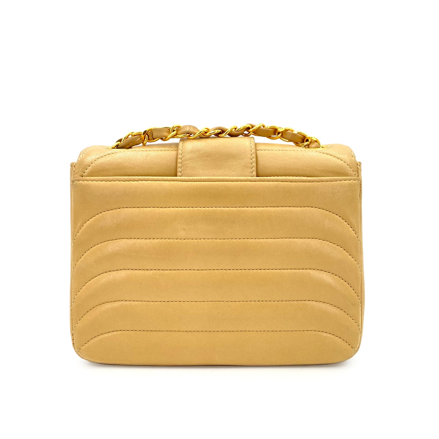 CHANEL VINTAGE MINI MADEMOISELLE CHAIN SHOULDER BAG BEIGE LAMB SKIN 90240432