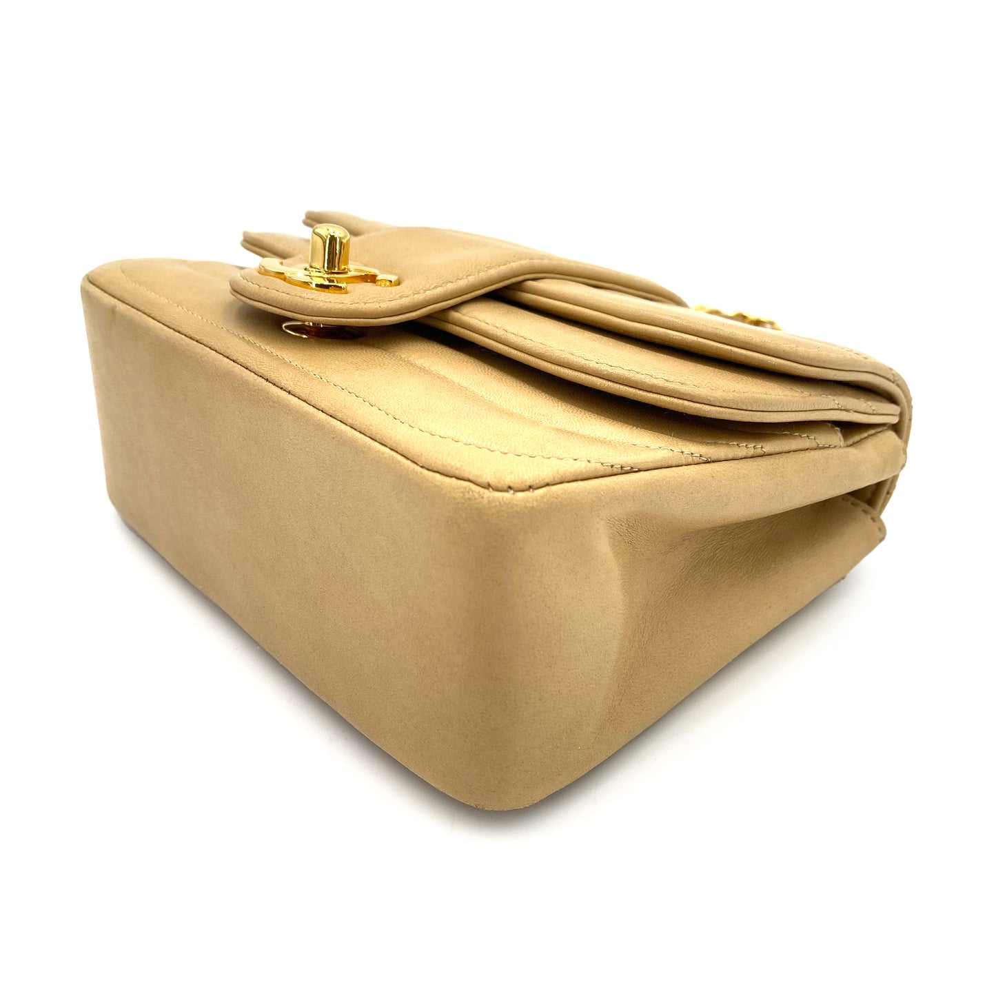 CHANEL VINTAGE MINI MADEMOISELLE CHAIN SHOULDER BAG BEIGE LAMB SKIN 90240432