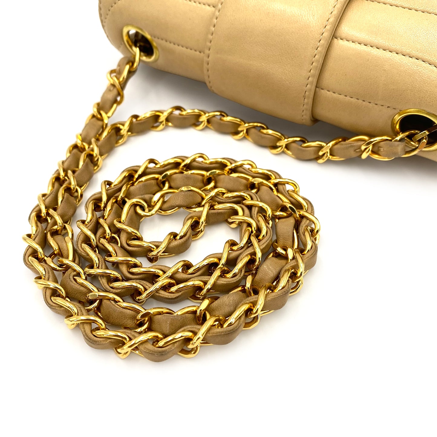 CHANEL VINTAGE MINI MADEMOISELLE CHAIN SHOULDER BAG BEIGE LAMB SKIN 90240432