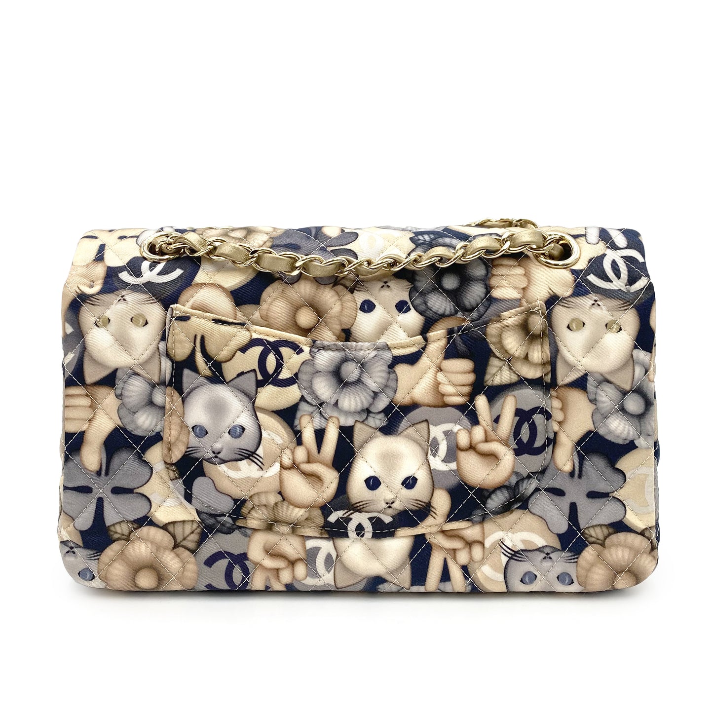 CHANEL CLASSIC FLAP MEDIUM CHAIN SHOULDER BAG CAT PATTERN MULTICOLOR NYLON LAMB SKIN 90240434
