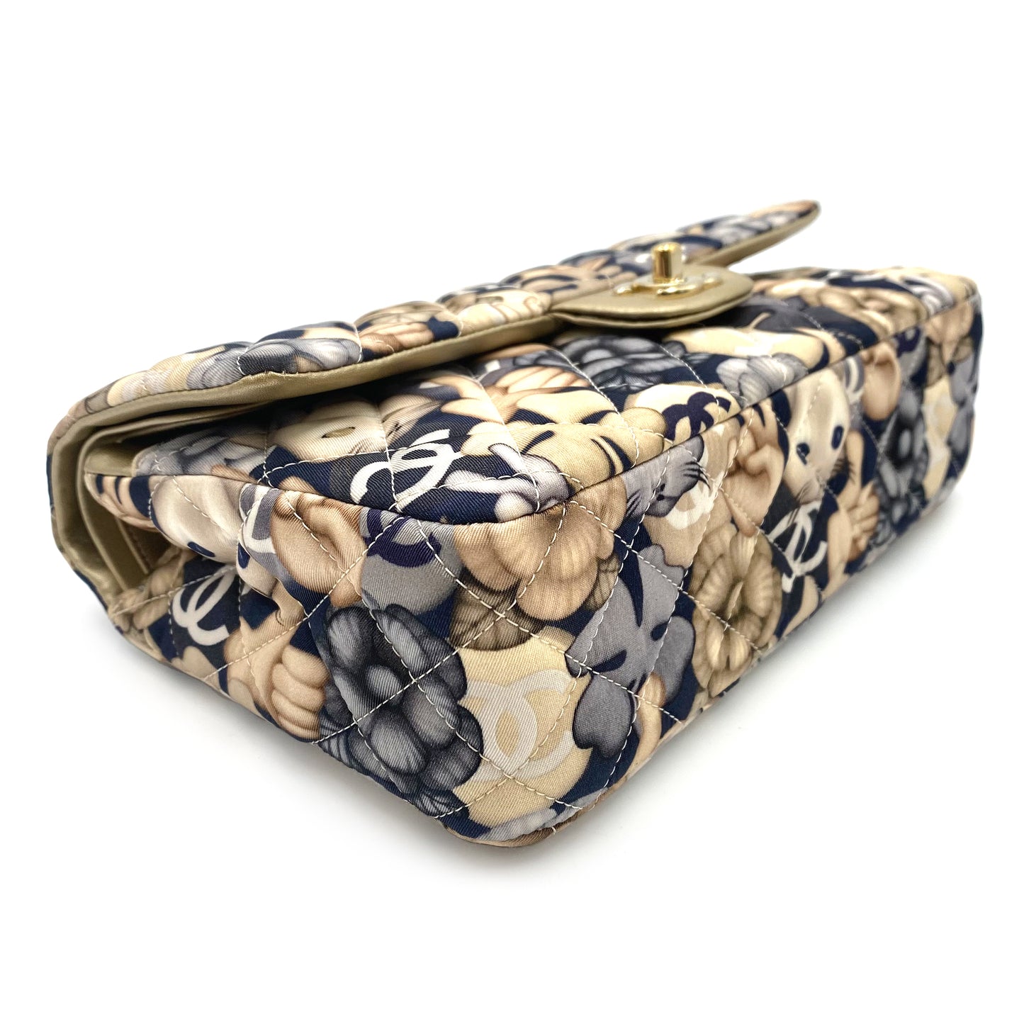 CHANEL CLASSIC FLAP MEDIUM CHAIN SHOULDER BAG CAT PATTERN MULTICOLOR NYLON LAMB SKIN 90240434