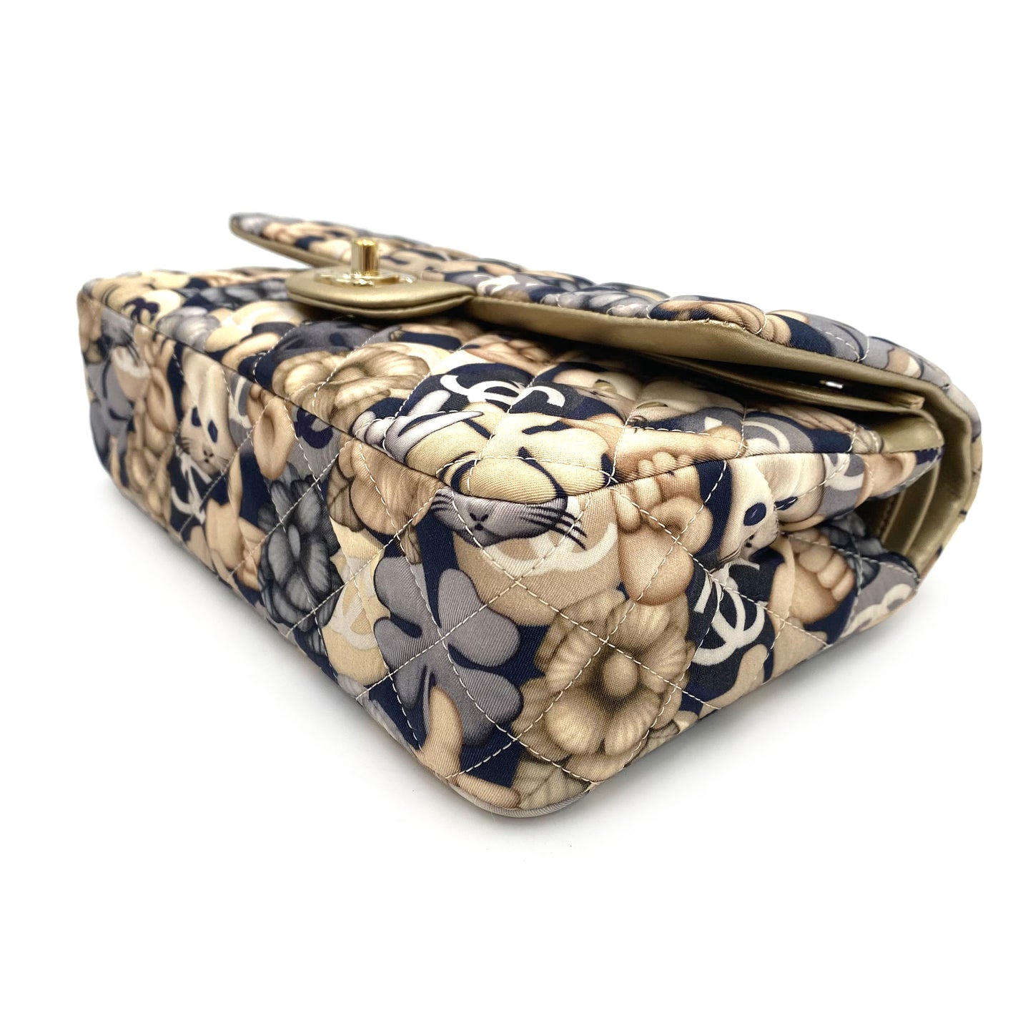 CHANEL CLASSIC FLAP MEDIUM CHAIN SHOULDER BAG CAT PATTERN MULTICOLOR NYLON LAMB SKIN 90240434