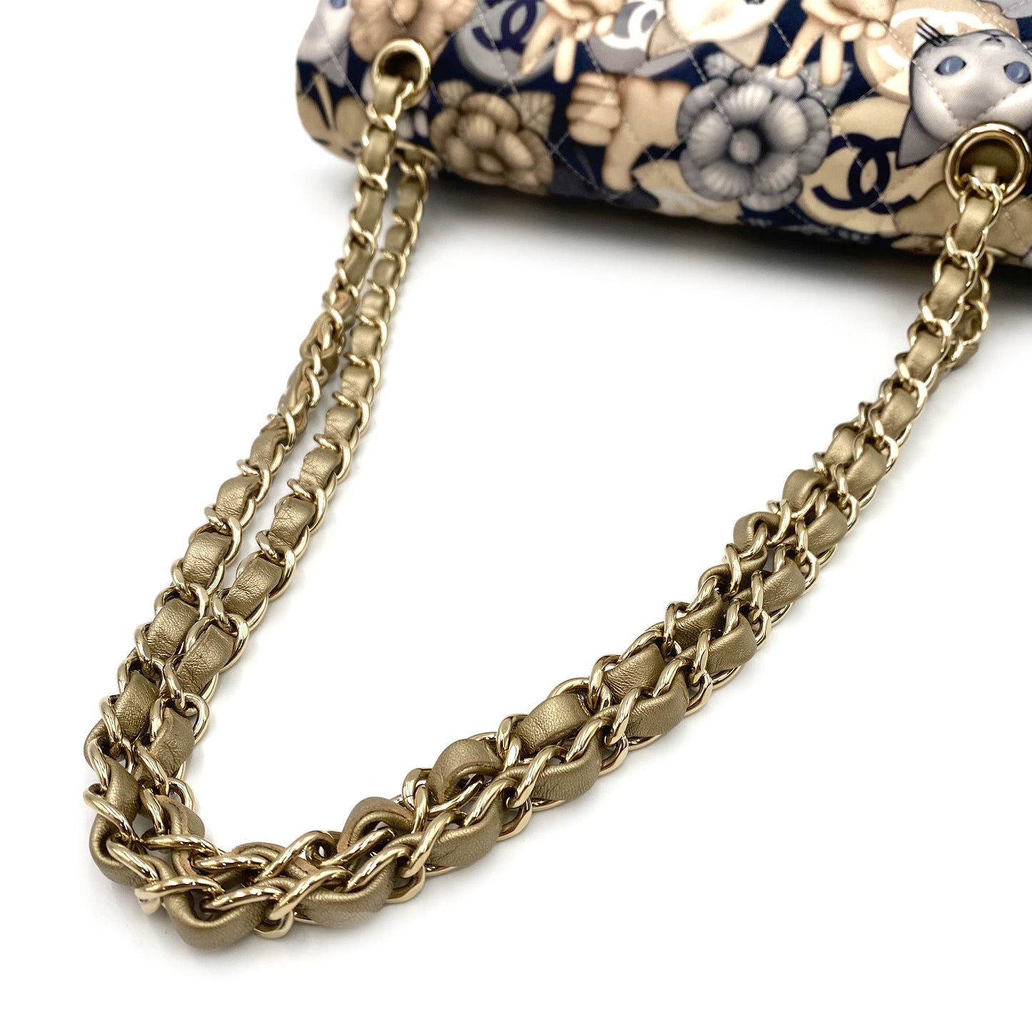 CHANEL CLASSIC FLAP MEDIUM CHAIN SHOULDER BAG CAT PATTERN MULTICOLOR NYLON LAMB SKIN 90240434
