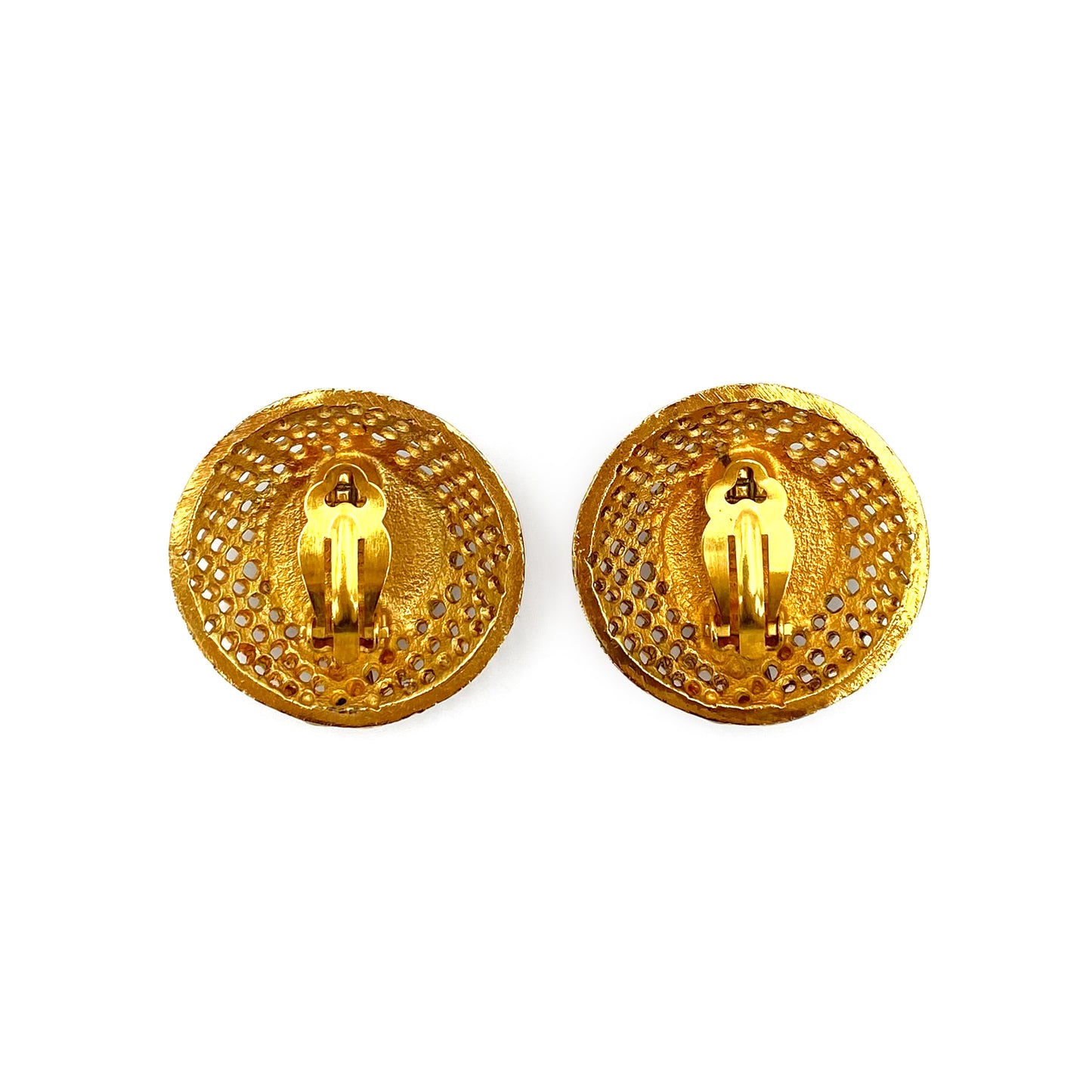 CHANEL VINTAGE EARRINGS ROUND BRAIDING COCOMARK TIGER EYE ACCESSORY 94P 90240938