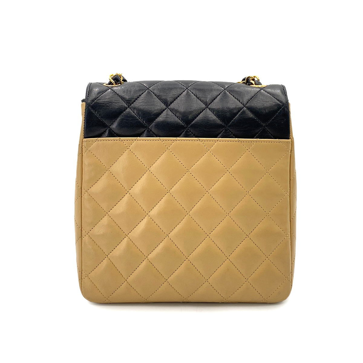 CHANEL VINTAGE MATELASSE CHAIN SHOULDER BAG BYCOLOR BEIGE BLACK LAMB SKIN 90240939