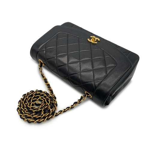CHANEL VINTAGE DIANA MEDIUM CHAIN SHOULDER BAG BLACK LAMB SKIN 90240947 - PURPOSE
