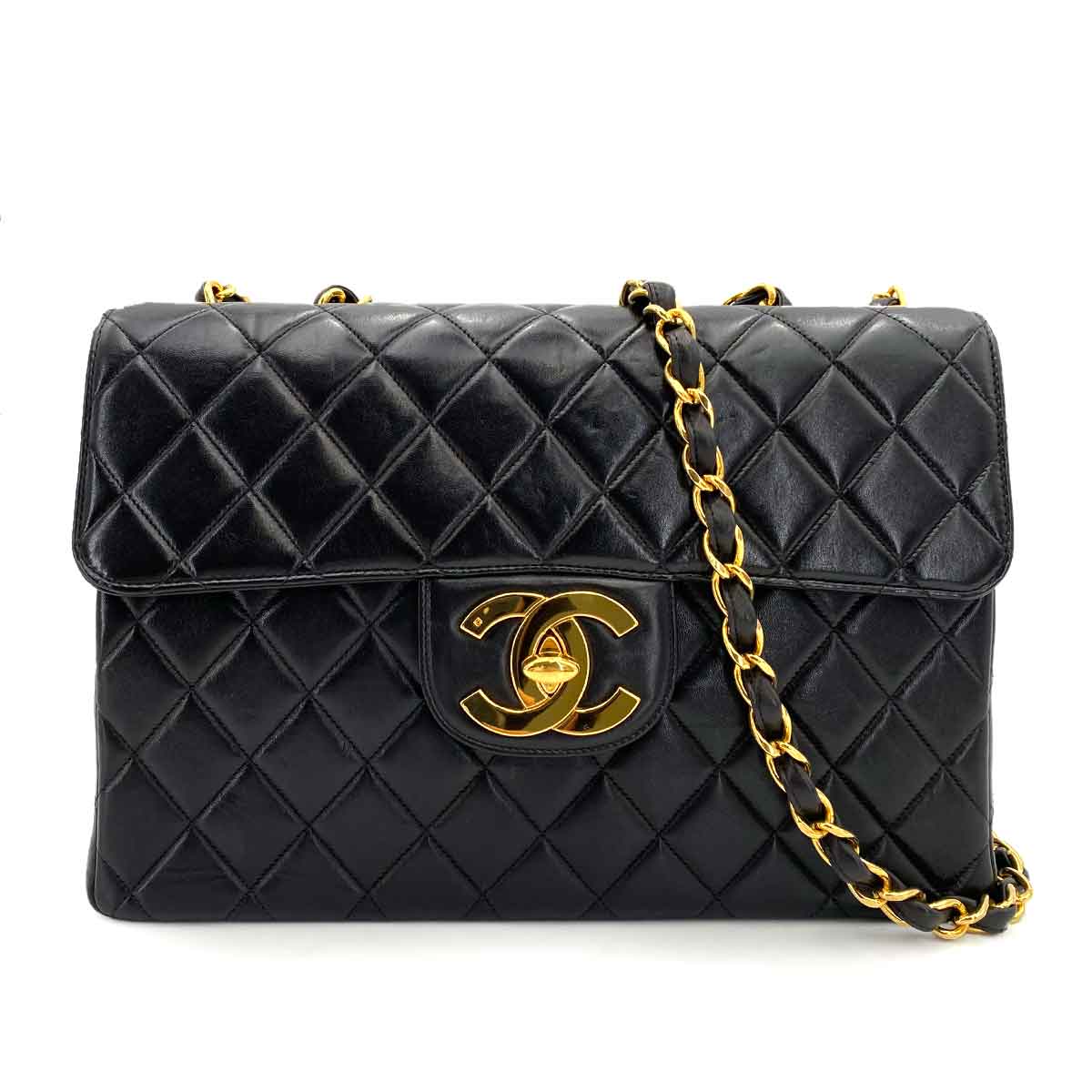 CHANEL VINTAGE JUMBO MATELASSE 30 CHAIN SHOULDER BAG BLACK LAMB SKIN 90240948
