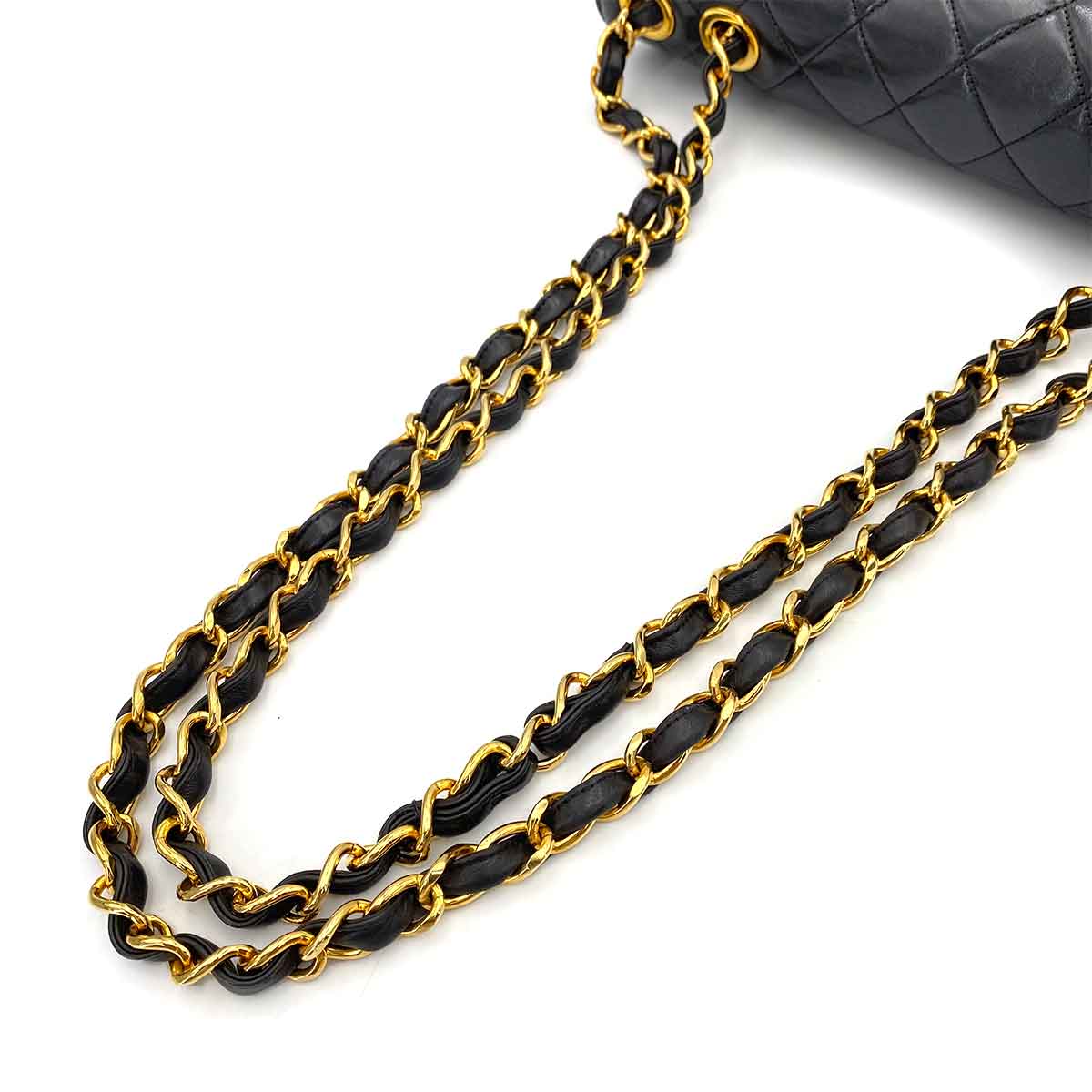 CHANEL VINTAGE JUMBO MATELASSE 30 CHAIN SHOULDER BAG BLACK LAMB SKIN 90240948