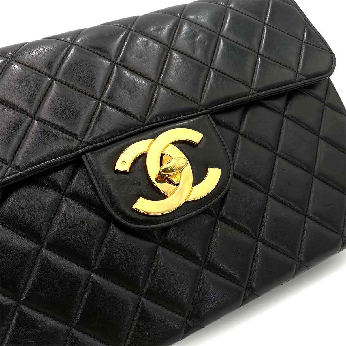 CHANEL VINTAGE JUMBO MATELASSE 30 CHAIN SHOULDER BAG BLACK LAMB SKIN 90240948