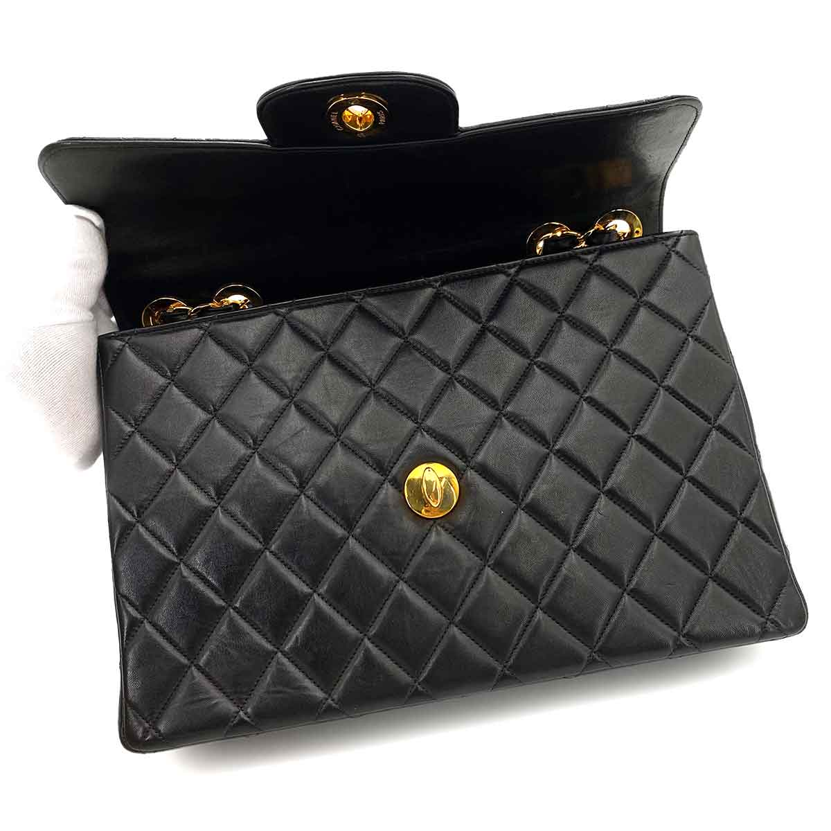 CHANEL VINTAGE JUMBO MATELASSE 30 CHAIN SHOULDER BAG BLACK LAMB SKIN 90240948