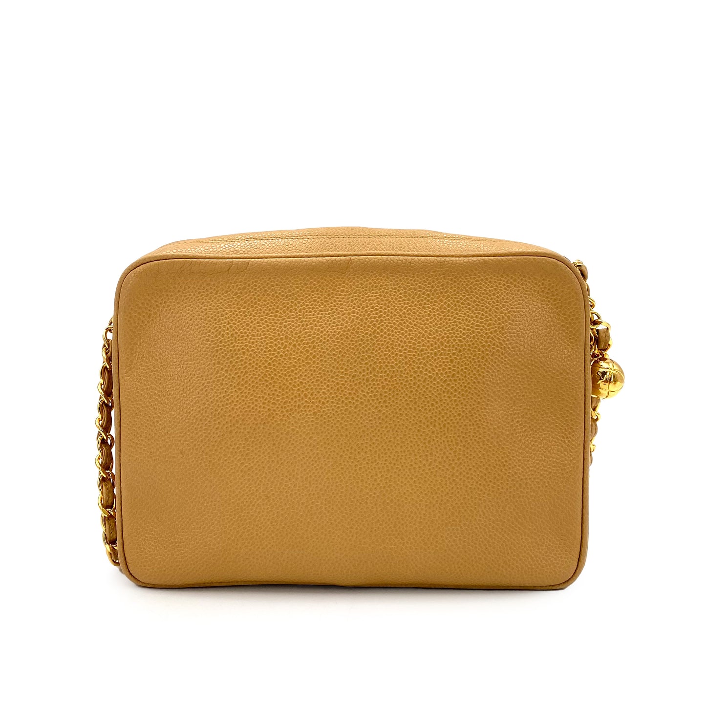 CHANEL VINTAGE TRIPLE COCOMARK CHAIN SHOULDER BAG BEIGE CAVIAR SKIN 90240954