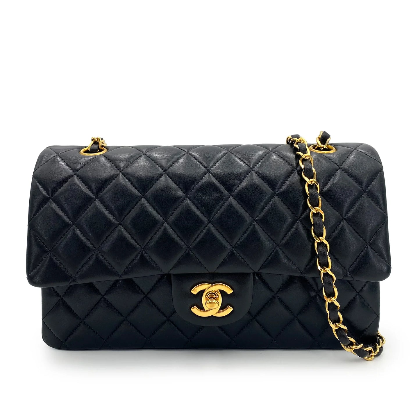 CHANEL VINTAGE CLASSIC FLAP MEDIUM CHAIN SHOULDER BAG BLACK LAMB SKIN 90240955