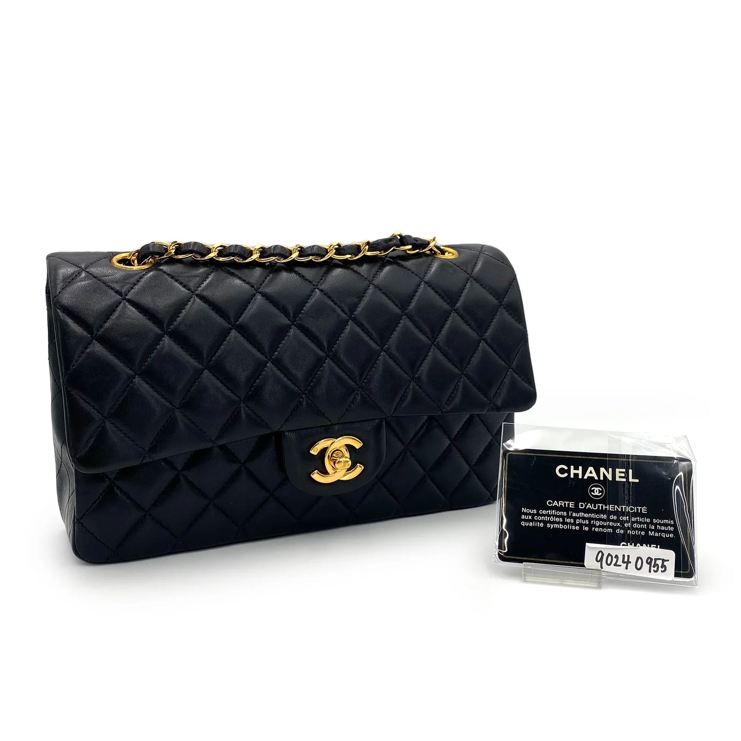 CHANEL VINTAGE CLASSIC FLAP MEDIUM CHAIN SHOULDER BAG BLACK LAMB SKIN 90240955