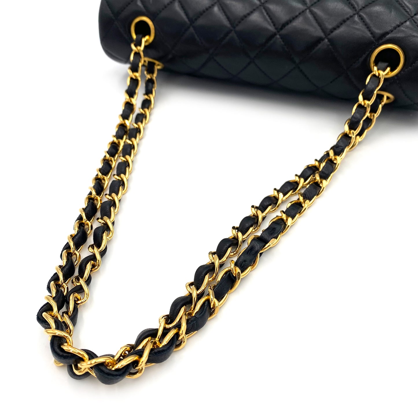 CHANEL VINTAGE CLASSIC FLAP MEDIUM CHAIN SHOULDER BAG BLACK LAMB SKIN 90240955