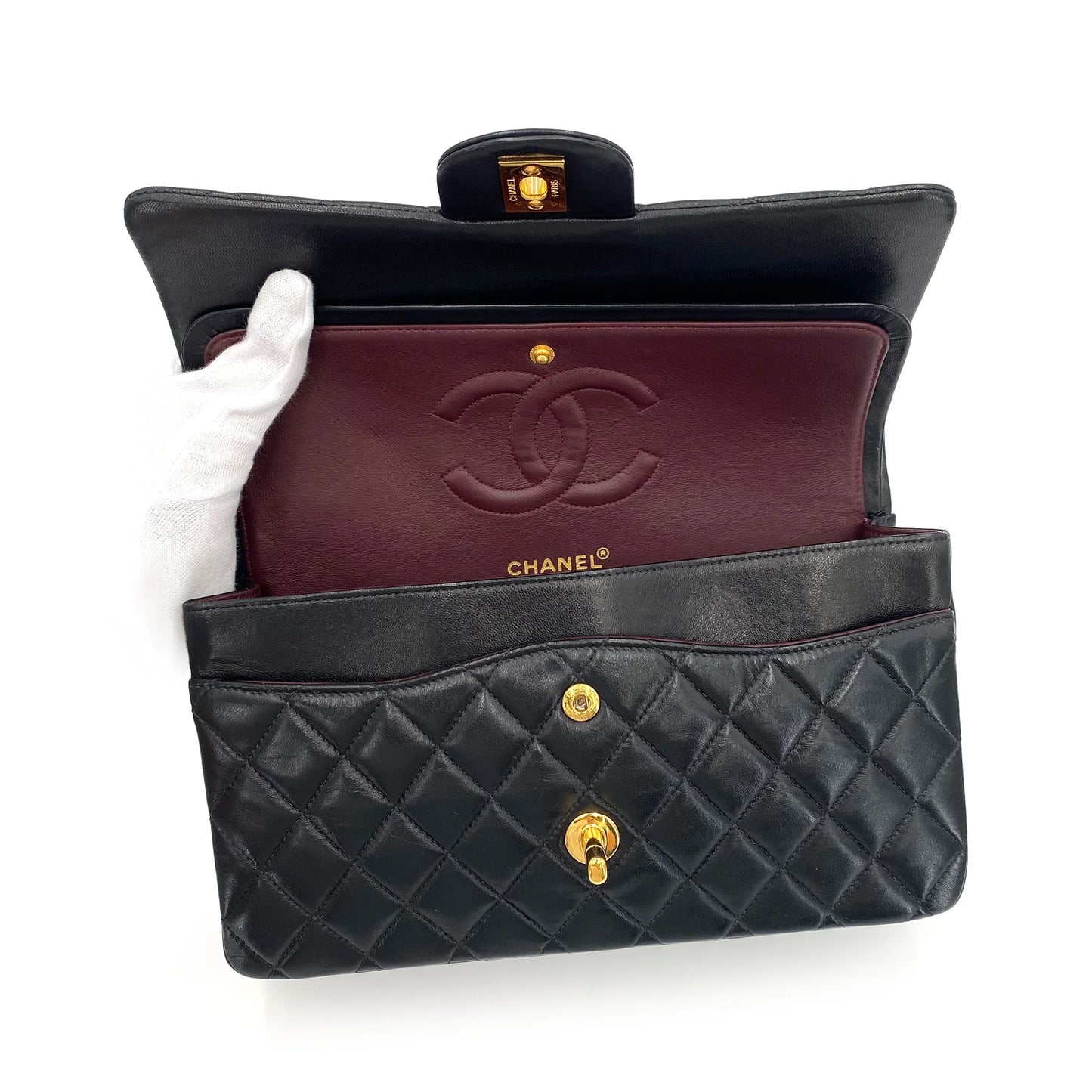 CHANEL VINTAGE CLASSIC FLAP MEDIUM CHAIN SHOULDER BAG BLACK LAMB SKIN 90240955